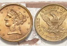 1900 Liberty Head Half Eagle. Image: Heritage Auctions / CoinWeek.