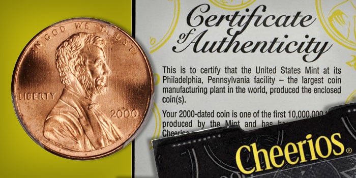 2000 Cheerios Cent with official Certificate of Authenticity.