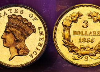 Unique 1855-S Three Dollar Gold at Heritage Long Beach Auction