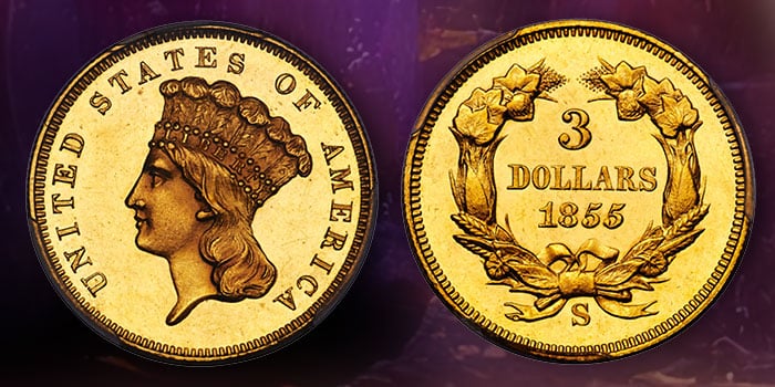 Unique 1855-S Three Dollar Gold at Heritage Long Beach Auction
