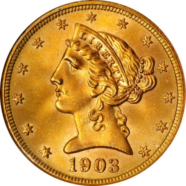 United States 1903-S $5 Half Eagle Gold Coin
