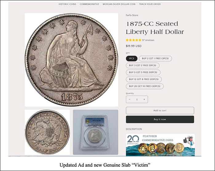 Counterfeit 1875-CC Half Dollars and Facebook “Sponsored” Ads