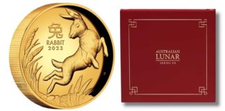 Perth Mint Issues 2023 Year of the Rabbit 1oz Gold Proof High Relief Coin