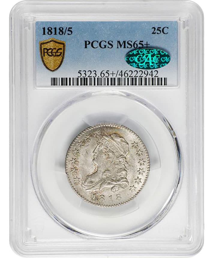 1818/5 Capped Bust Quarter. MS-65+ (PCGS) CAC.