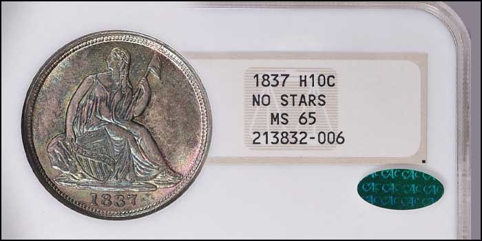 Gem CAC 1837 Seated Liberty Half Dime at GreatCollections