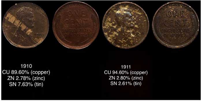 1910 and 1911 Wheat Cents with Inclusions