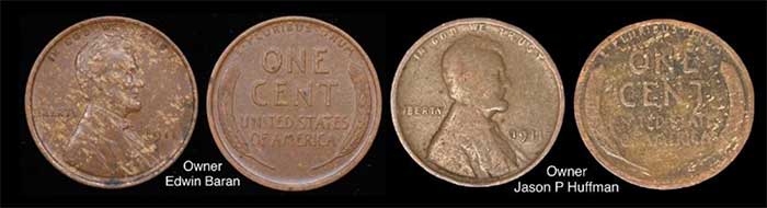 1911 Wheat Cents with Inclusions.
