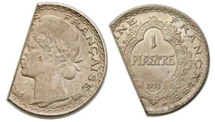 French Colony silver Cut Cancelled Trial Piastre, 1931 UNC, Paris mint, Auction 304329304. 11.12.2015.