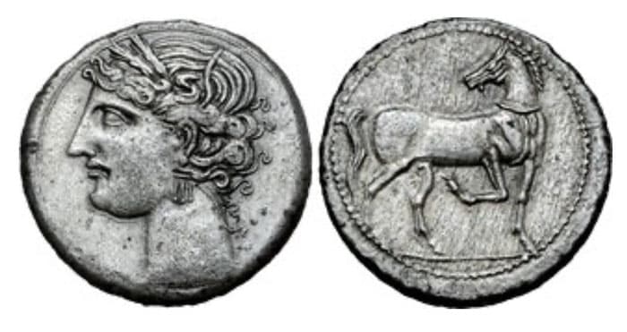 Carthage BI Tridrachm. Second Punic War, circa 203-201 BCE. 