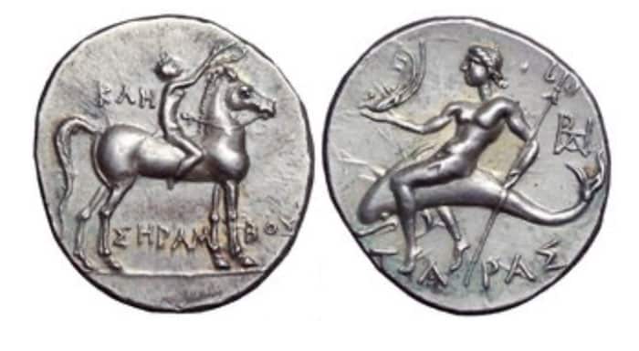 Calabria, Tarentum AR Reduced Nomos. Occupation of Hannibal. Circa 212-209 BCE. Roma Numismatics Ltd > Auction 430 September 2012 Lot: 39 realized: £5,500   Approx. $8,882 
