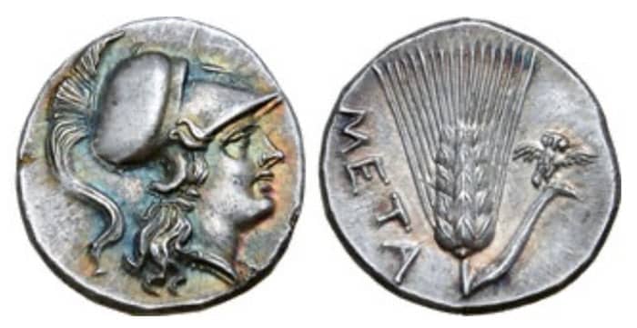 Lucania, Metapontion AR Half Shekel. Punic occupation, circa 215-207 BCE. Roma Numismatics Ltd > Auction XIX26 March 2020 Lot: 210 realized: £1,600   (Approx. $1,942)