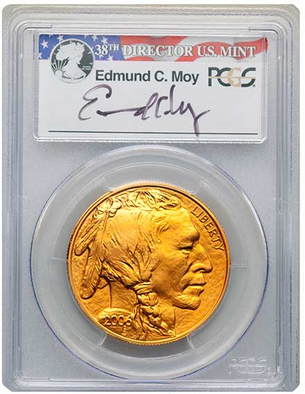 2006 $50 One-Ounce Gold Buffalo, .9999 Fine Gold, First Strike, Moy Signature MS70 PCGS. Image: Heritage Auctions.