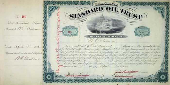 Standard Oil Trust 1882 I/C Stock Certificate Signed by J.D. Rockefeller.