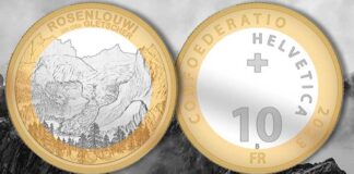 Bi-Metallic Swiss Mint Rosenlaui Glacier Coin.