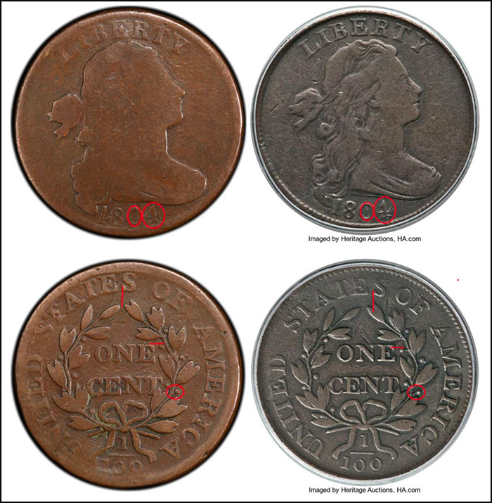 Comparison images to a genuine 1804 on the right