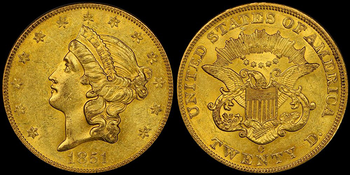 1851-O Fairmont twenty dollar gold coin. Image: Doug Winter.