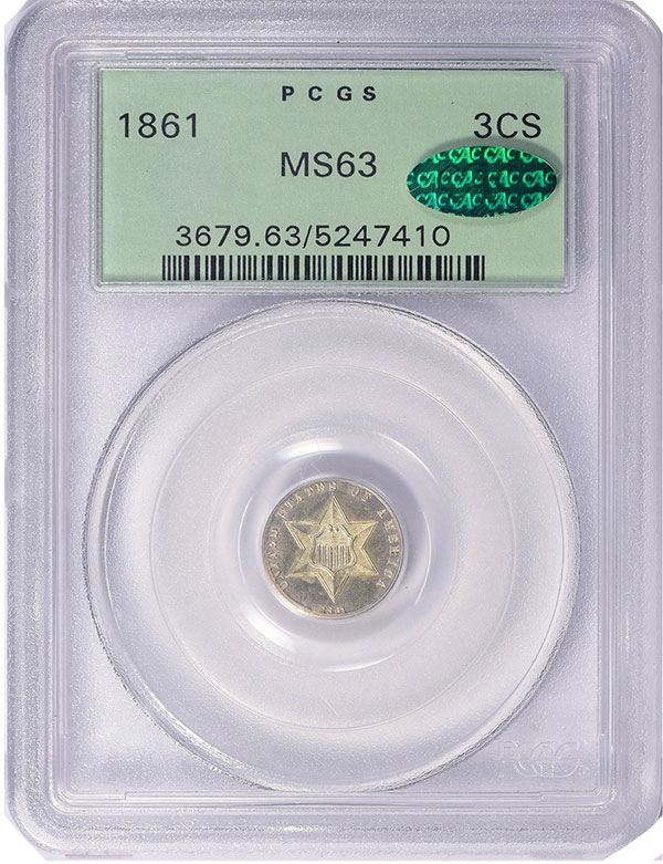 1861 3 Cent Silver. Image: GreatCollections.
