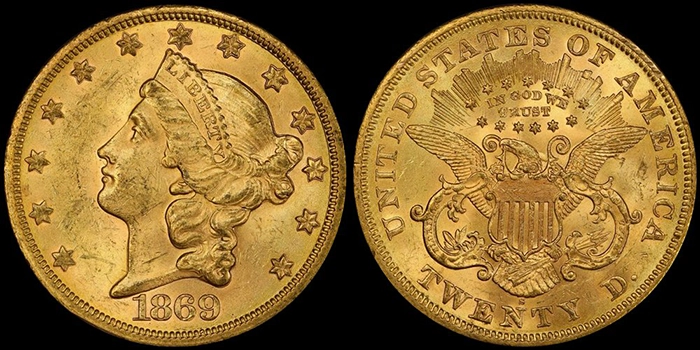 1869-S Fairmont $20 gold coin. Image: Doug Winter.