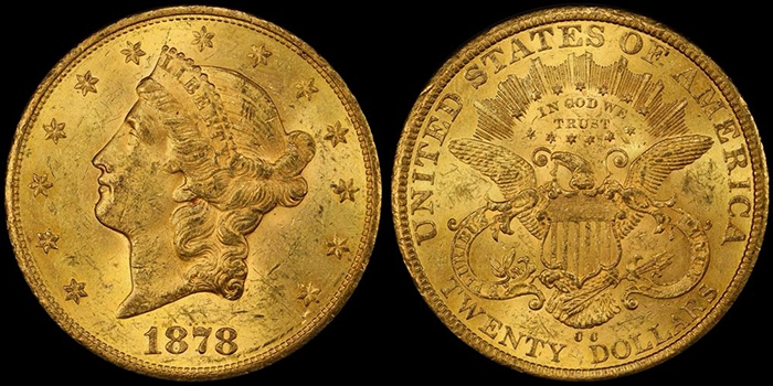1878-CC Fairmont twenty dollar gold coin. Image: Doug Winter.