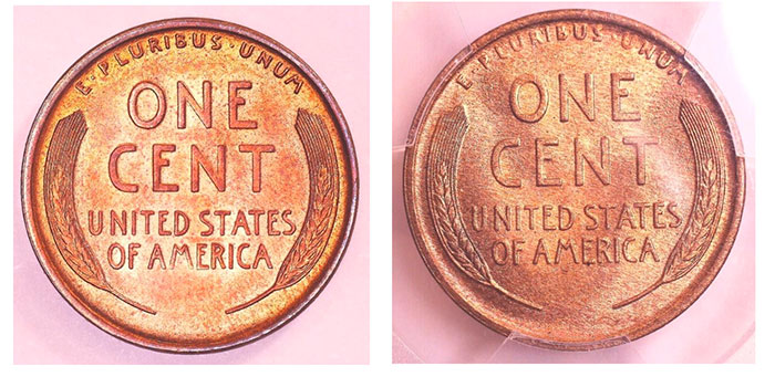 Side by Side Comparison of two 1909 VDB Cents. Left: RDV-01b. Right: RDV-02b. Image: Blaine Neupert.