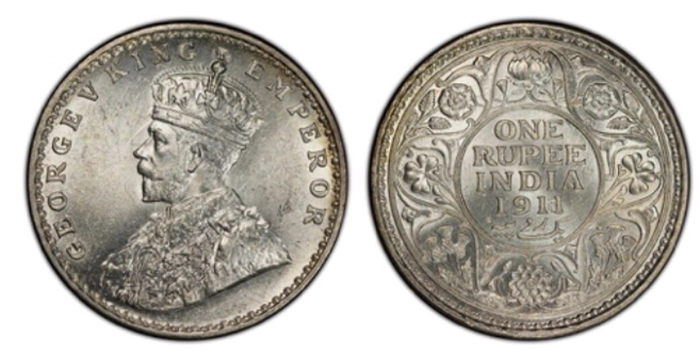 1911 1 Anna pig style rupee. Stephen Album Rare Coins, Auction 44, lot 845.