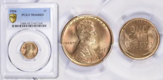 1916 Lincoln Cent PCGS MS68RD. Top Pop.