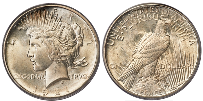 1921 Peace Dollar. Image; Heritage Auctions.