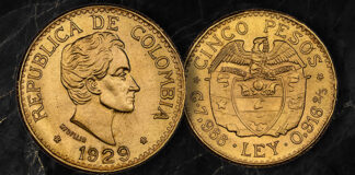 Heritage Offering Special Collection of World Coins, Part II. 1929 Cinco Pesos. Image: NGC / CoinWeek.