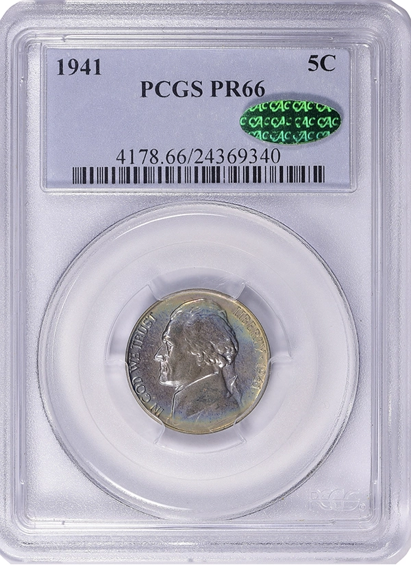 1941 5¢. Certified Coin Marketplace - CAC-Approved Coins Bring Premiums in February 2023. Image: GreatCollections.