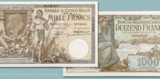 IMPORTANT BELGIAN CONGO KINSHASA 1000 FRANCS OFFERED IN STACK'S BOWERS SPRING MAASTRICHT AUCTION