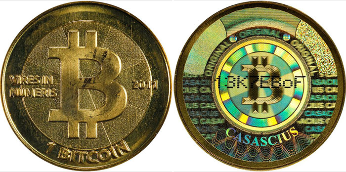 2011 Casascius 1 Bitcoin. Loaded. Firstbits 13K7EBoF. Series 1. CASACIUS Error. Brass. MS-66 (ANACS).