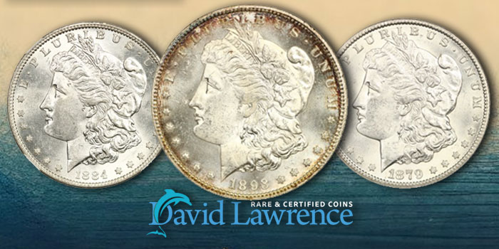 David Lawrence Rare Coins Auction #1265, featuring Morgan Silver dollars.
