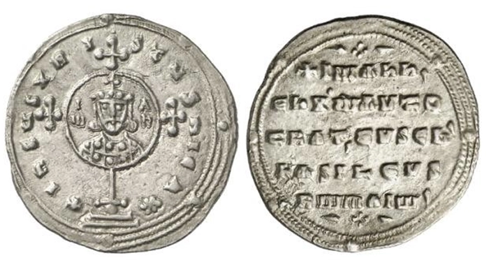 JOHANNES I. TZIMISKES (969 - 976) Miliaresion, 969 - 976, Constantinople. 2.96 g. Helios Numismatik, Auction 8, 13 October 2012, Lot: 581, realized: 260 EUR (approx. $337).