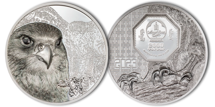 CIT Mongolian Falcon Silver 3 Ounce 2,000 Togrog Coin (2023).