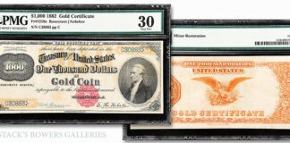 Ultra-Rare 1882 $1,000 Gold Certificate in Stack's Bowers Whitman Expo Auction