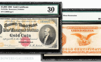 Ultra-Rare 1882 $1,000 Gold Certificate in Stack's Bowers Whitman Expo Auction