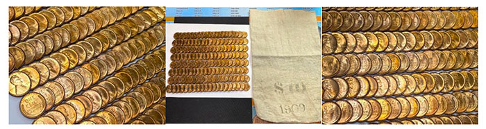 300 original 1909 VDB coins from a 1909 bank bag. Image: Blaine Neupert.