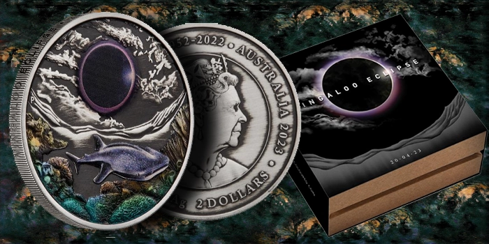 Perth Mint 2023 Ningaloo Eclipse 2 Dollar Silver Antiqued Coin.