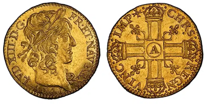 France 1641/0 ½ Louis D’or Croix de Templier, PCGS MS63.