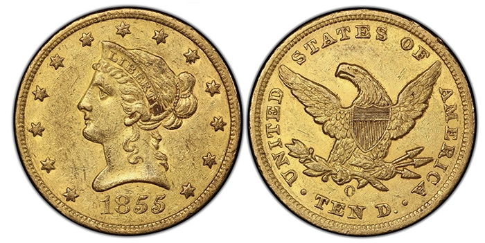1855-O Eagle Ten Dollar Gold Coin. Image: Stack's Bowers.