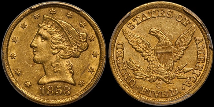 1858-C Liberty Head Half Eagle. Image: Douglas Winter Numismatics.