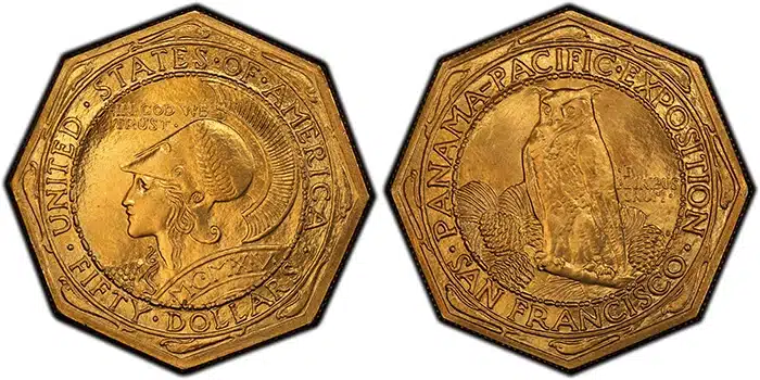 1915-S Octagonal Panama-Pacific Exposition $50. Courtesy of PCGS TrueView.