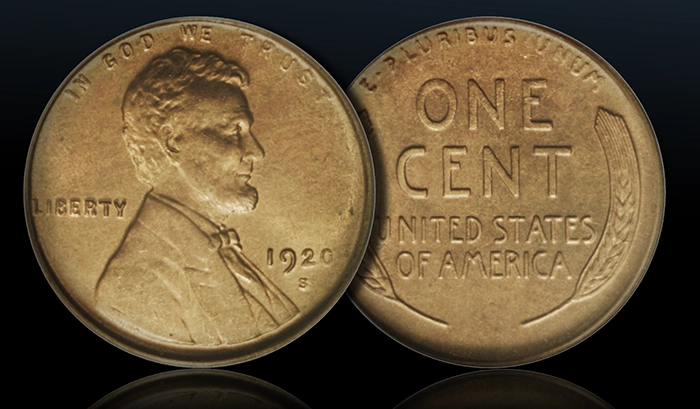 1920-S Lincoln Cent graded PCGS MS65RD. From the Walsh Collection. Image: Heritage Auctions / CoinWeek.