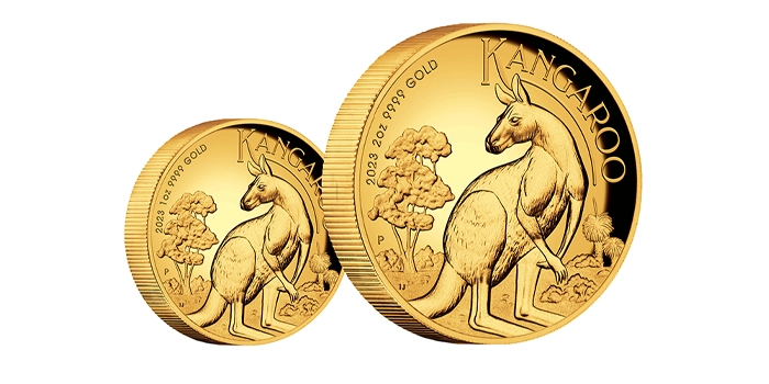2023 Perth Mint Kangaroo 1-ounce and 2-ounce gold coins. Image: Perth Mint.