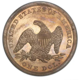 Reverse of 1864 $1 PR65 PCGS. OC-P2, High R.4, Image from Heritage Auctions, HA.com