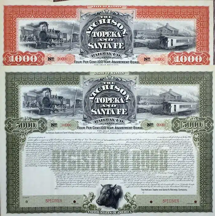 Lot 2310. Atchison, Topeka and Santa Fe Railway Co. bonds.