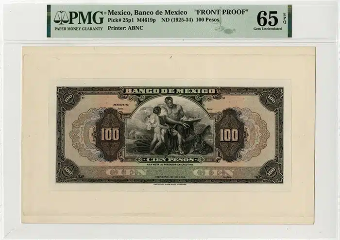 Lot 1109. Banco de Mexico. ND (1925-34). 100 Pesos Obverse Large Die Proof.