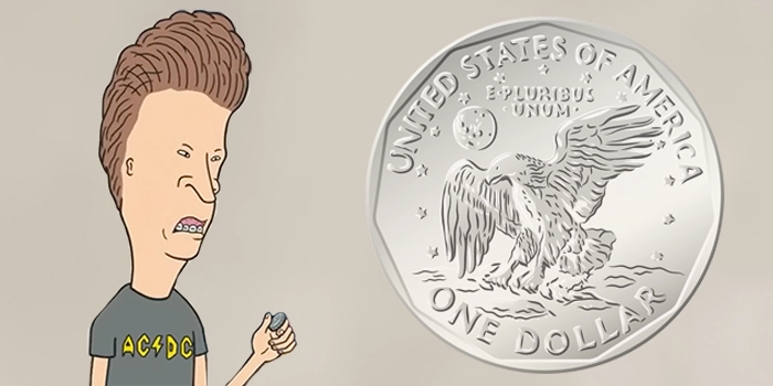 Butthead inspects a Susan B. Anthony dollar. Image: Paramount / Adobe Stock.
