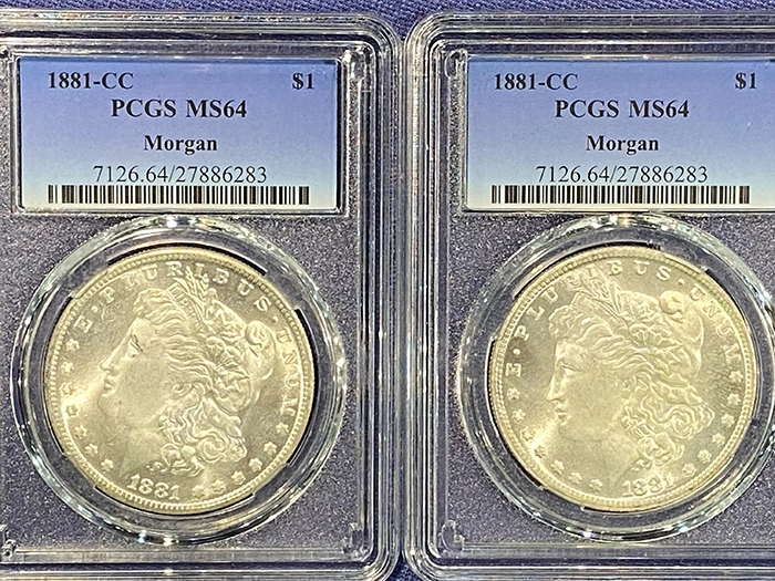 Fake Morgan dollars with matching "PCGS" certs.