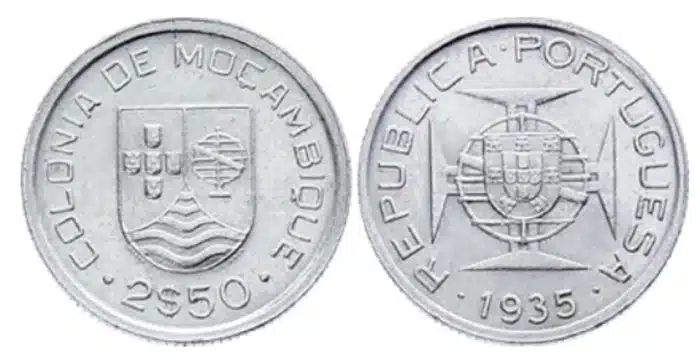 1935 Mozambique 2$50 coin. Image: Katz & Coins.